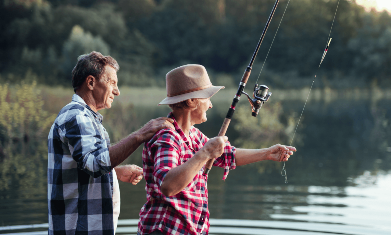A senior couple fishing.